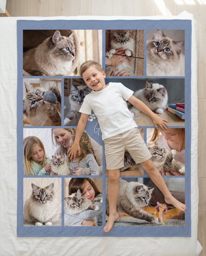 Custom Pet Photo Collage Bamboo Quilt Blanket