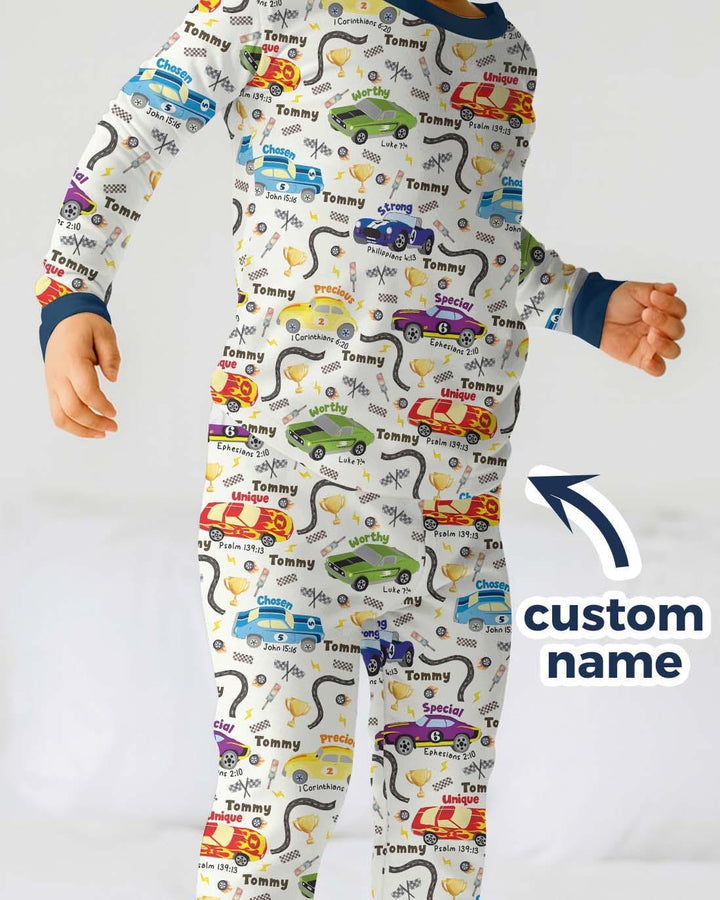 Racing Fun God Says I Am Custom Name Two Piece Long Sleeve Pajama Set , Racing Fun God Says I Am Custom Name Two Piece Long Sleeve Pajama Set - 12-18M