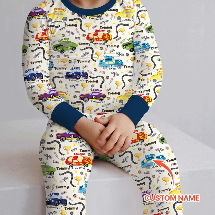 Racing Fun God Says I Am Custom Name Two Piece Long Sleeve Pajama Set , Racing Fun God Says I Am Custom Name Two Piece Long Sleeve Pajama Set - 12-18M