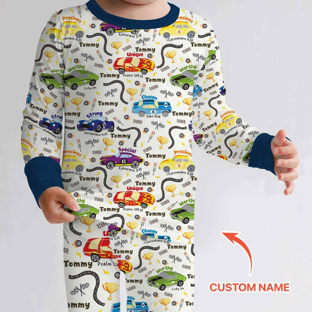 Racing Fun God Says I Am Custom Name Two Piece Long Sleeve Pajama Set , Racing Fun God Says I Am Custom Name Two Piece Long Sleeve Pajama Set - 12-18M