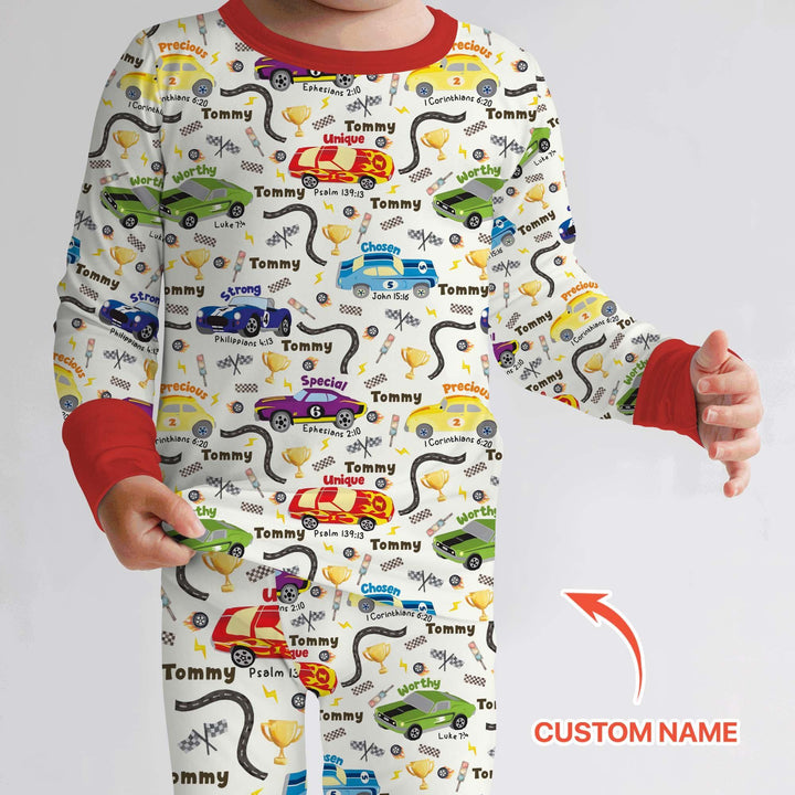 Racing Fun God Says I Am Custom Name Two Piece Long Sleeve Pajama Set , Racing Fun God Says I Am Custom Name Two Piece Long Sleeve Pajama Set - 12-18M
