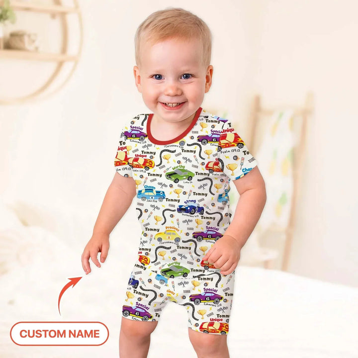 Racing Fun God Says I Am Custom Name Two Piece Short Sleeve Pajama Set , Racing Fun God Says I Am Custom Name Two Piece Short Sleeve Pajama Set - 12-18M