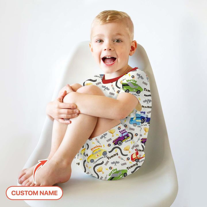 Racing Fun God Says I Am Custom Name Two Piece Short Sleeve Pajama Set , Racing Fun God Says I Am Custom Name Two Piece Short Sleeve Pajama Set - 12-18M
