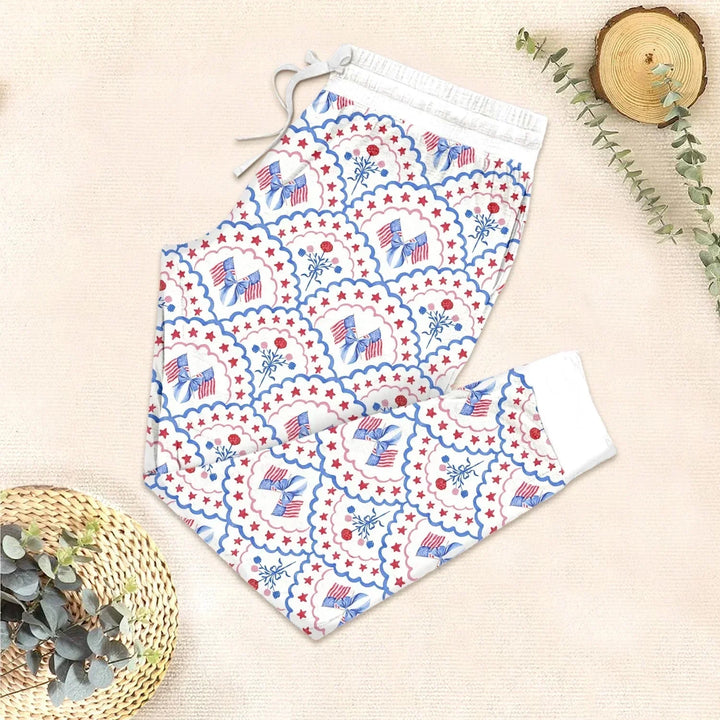 Red White and Blue Scalloped Two Piece Short Sleeve Pajama Set , Red White and Blue Scalloped Two Piece Short Sleeve Pajama Set - 12-18M