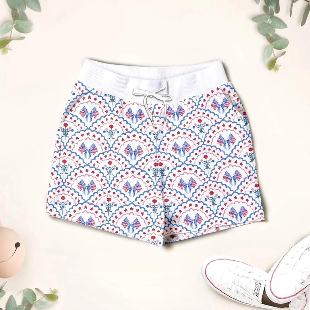 Red White and Blue Scalloped Two Piece Short Sleeve Shorts Pajama Set , Red White and Blue Scalloped Two Piece Short Sleeve Shorts Pajama Set - 12-18M