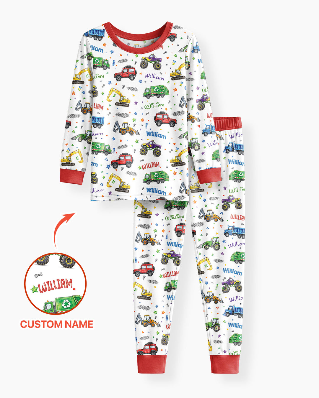 Cars And Trucks Parade Custom Name Bamboo Two Piece Long Sleeve Pajama Set