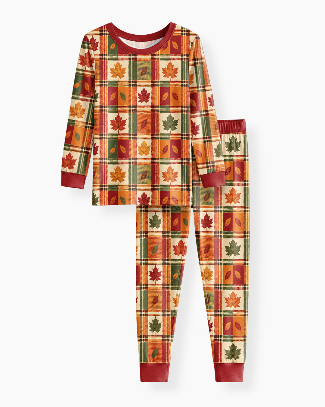 Maple Leaf Fall Vintage Plaid Bamboo Two Piece Long Sleeve Pajama Set