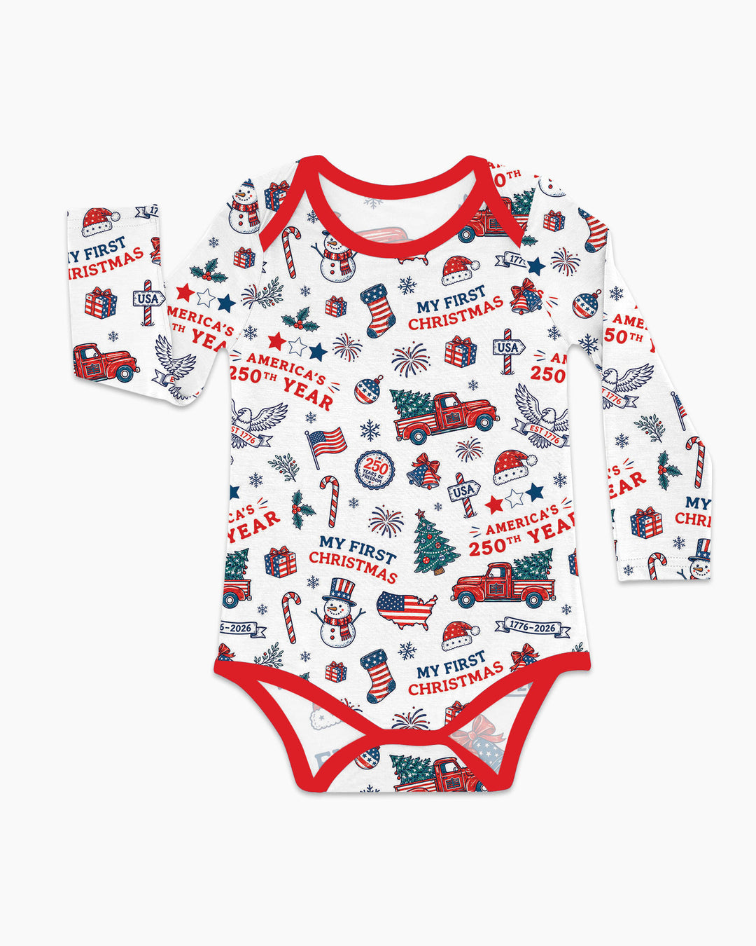 First Christmas In 250th Anniversary Custom Name Bamboo Bodysuit