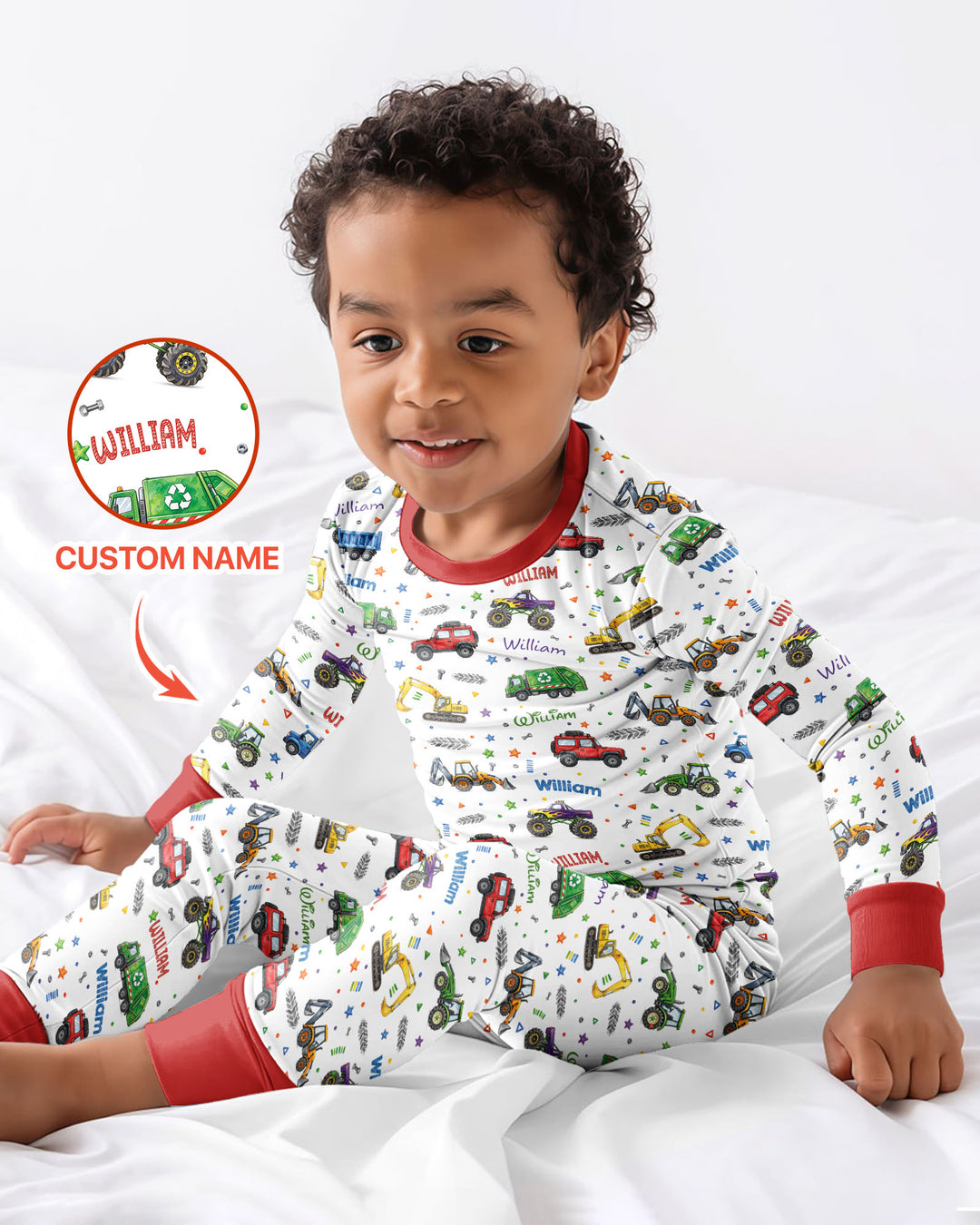 Cars And Trucks Parade Custom Name Bamboo Two Piece Long Sleeve Pajama Set