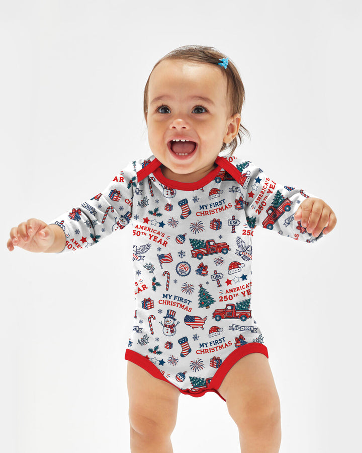 First Christmas In 250th Anniversary Custom Name Bamboo Bodysuit