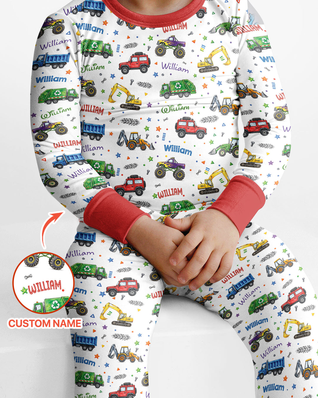Cars And Trucks Parade Custom Name Bamboo Two Piece Long Sleeve Pajama Set
