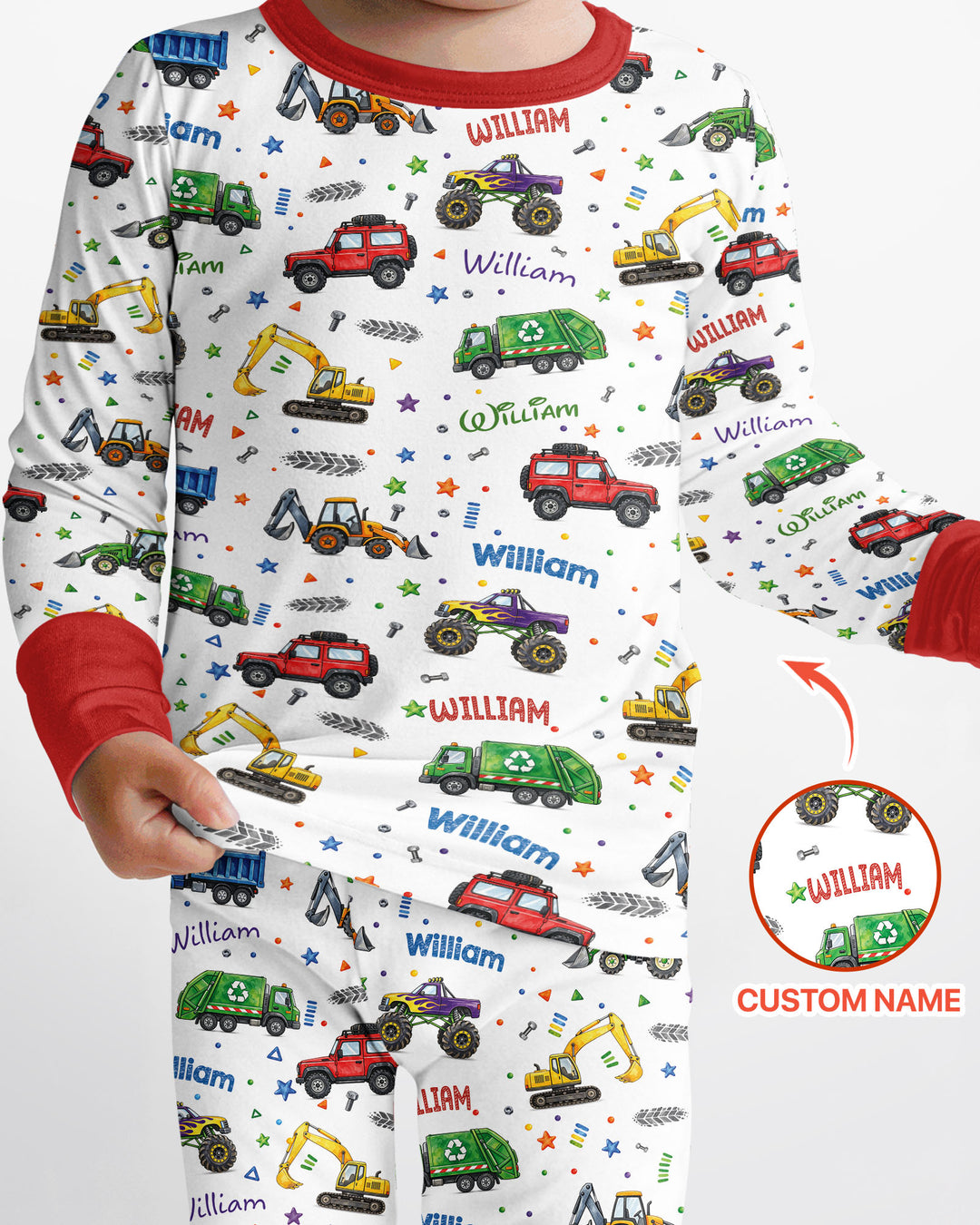 Cars And Trucks Parade Custom Name Bamboo Two Piece Long Sleeve Pajama Set