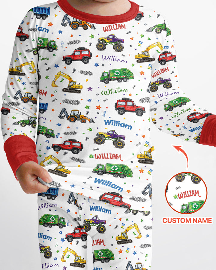 Cars And Trucks Parade Custom Name Bamboo Two Piece Long Sleeve Pajama Set
