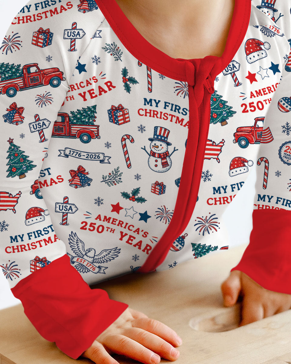 First Christmas In 250th Anniversary Custom Name Bamboo Convertible Zippy