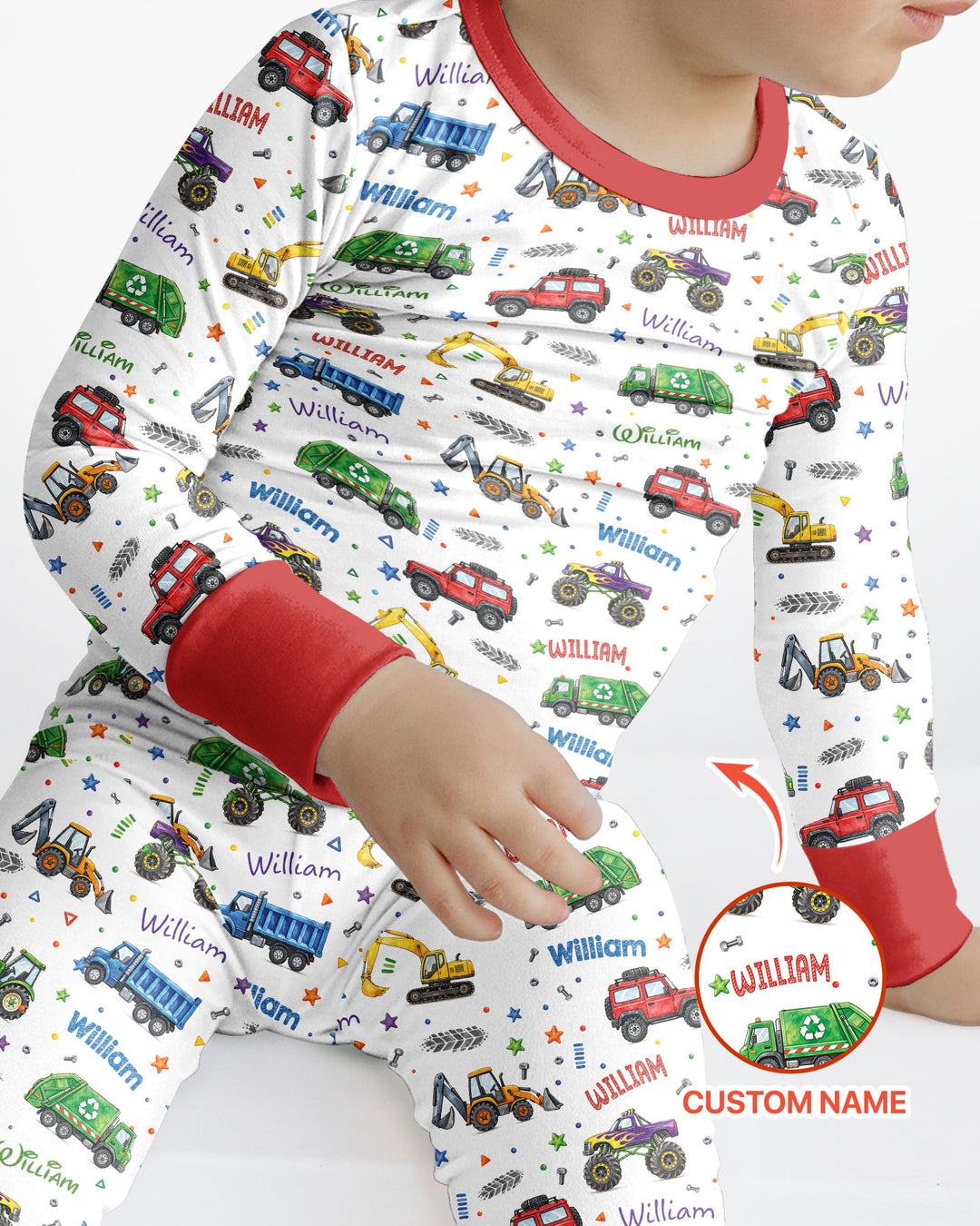 Cars And Trucks Parade Custom Name Bamboo Two Piece Long Sleeve Pajama Set