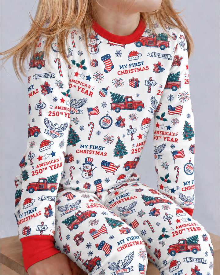 First Christmas In 250th Anniversary Custom Name Bamboo Two Piece Long Sleeve Pajama Set