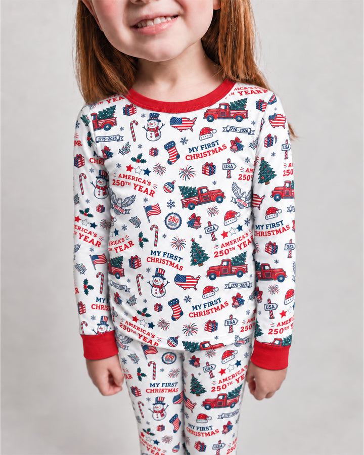 First Christmas In 250th Anniversary Custom Name Bamboo Two Piece Long Sleeve Pajama Set