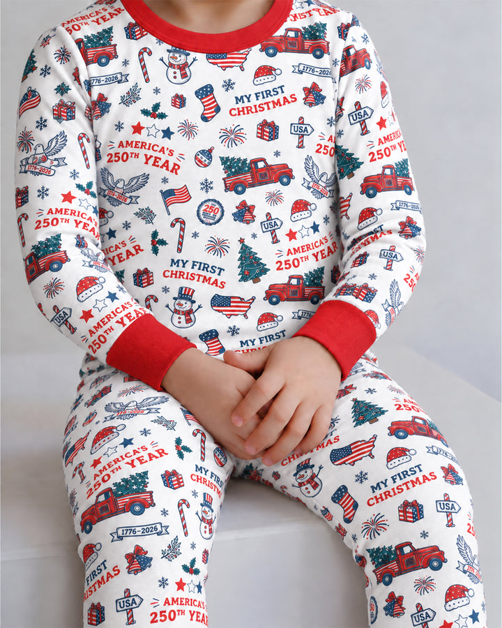 First Christmas In 250th Anniversary Custom Name Bamboo Two Piece Long Sleeve Pajama Set
