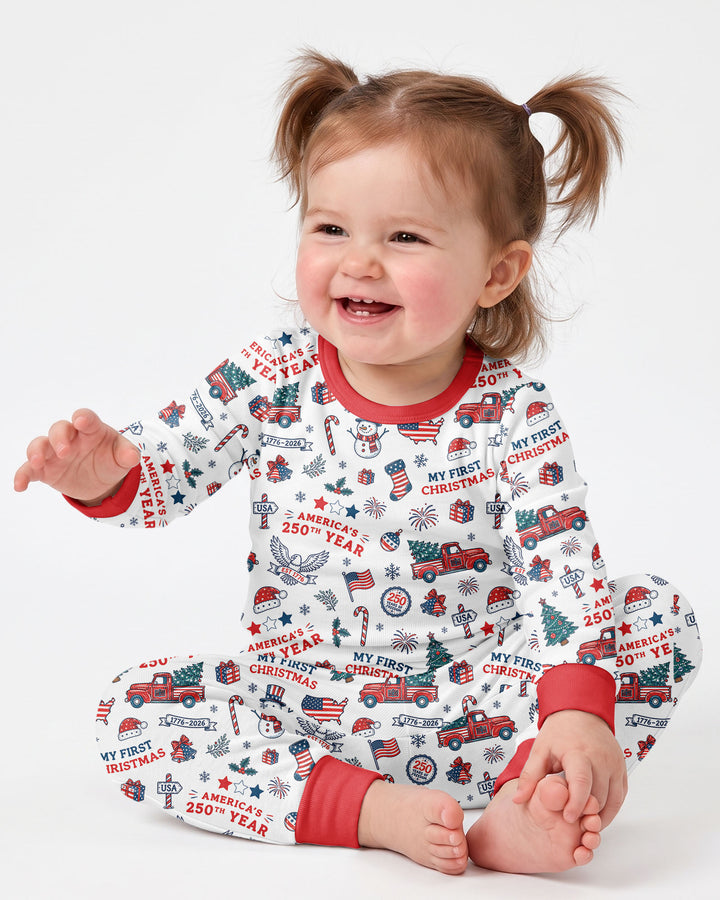 First Christmas In 250th Anniversary Custom Name Bamboo Two Piece Long Sleeve Pajama Set