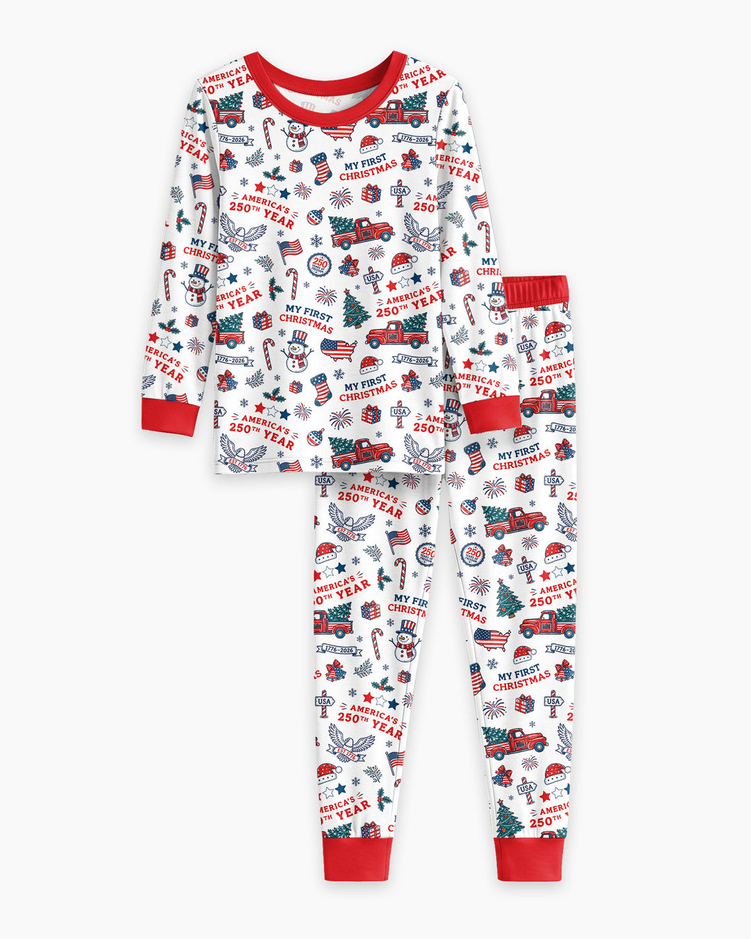 First Christmas In 250th Anniversary Custom Name Bamboo Two Piece Long Sleeve Pajama Set