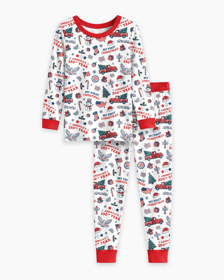 First Christmas In 250th Anniversary Custom Name Bamboo Two Piece Long Sleeve Pajama Set