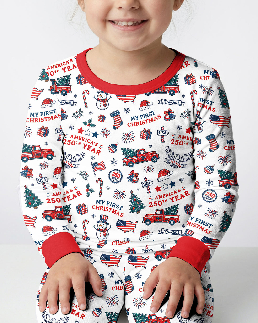 First Christmas In 250th Anniversary Custom Name Bamboo Two Piece Long Sleeve Pajama Set