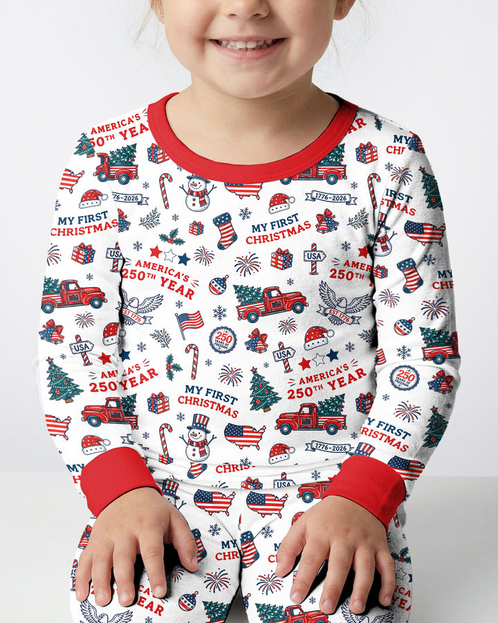 First Christmas In 250th Anniversary Custom Name Bamboo Two Piece Long Sleeve Pajama Set