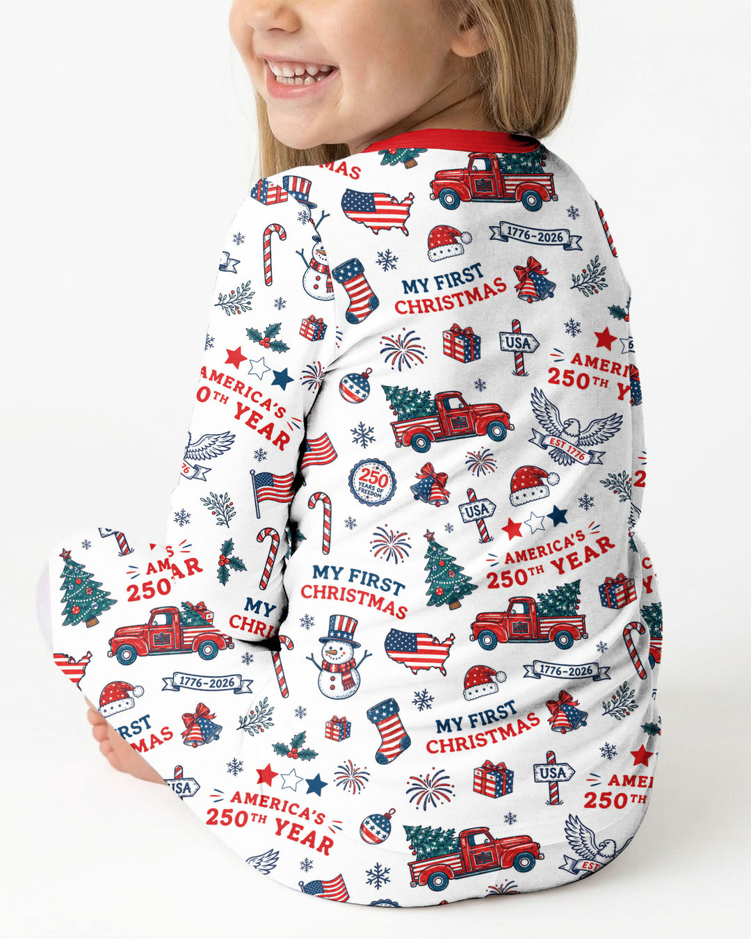 First Christmas In 250th Anniversary Custom Name Bamboo Two Piece Long Sleeve Pajama Set