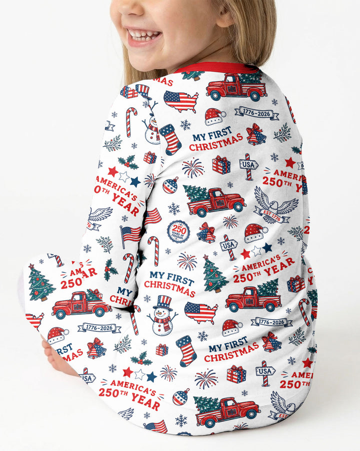 First Christmas In 250th Anniversary Custom Name Bamboo Two Piece Long Sleeve Pajama Set