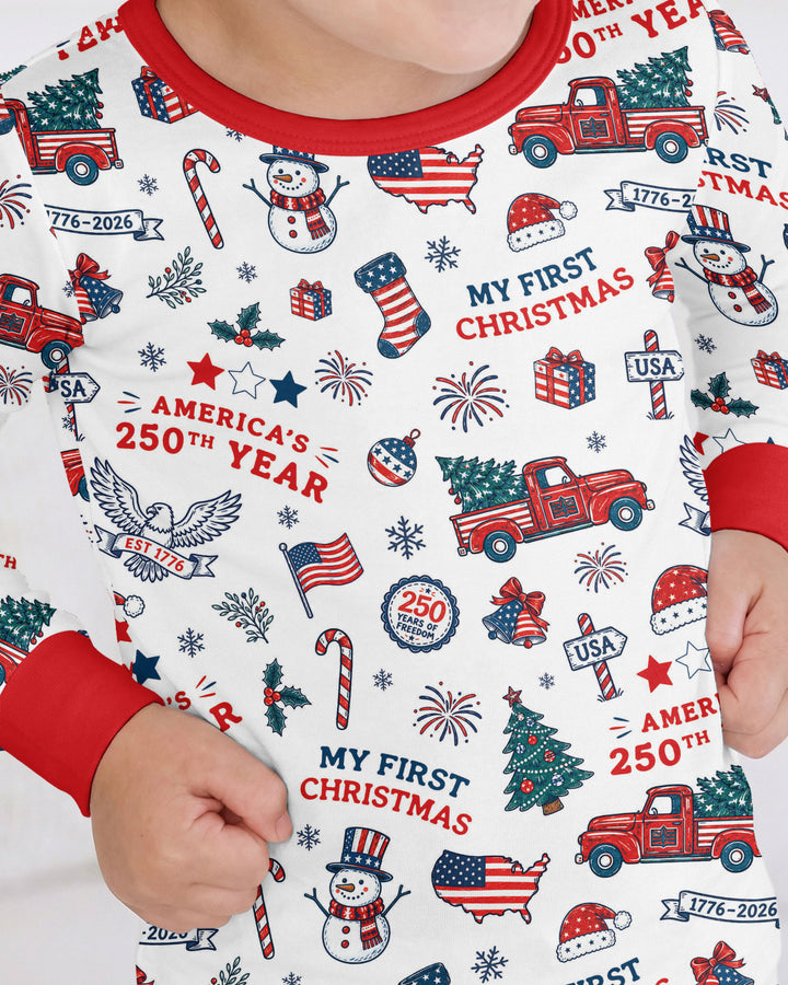First Christmas In 250th Anniversary Custom Name Bamboo Two Piece Long Sleeve Pajama Set