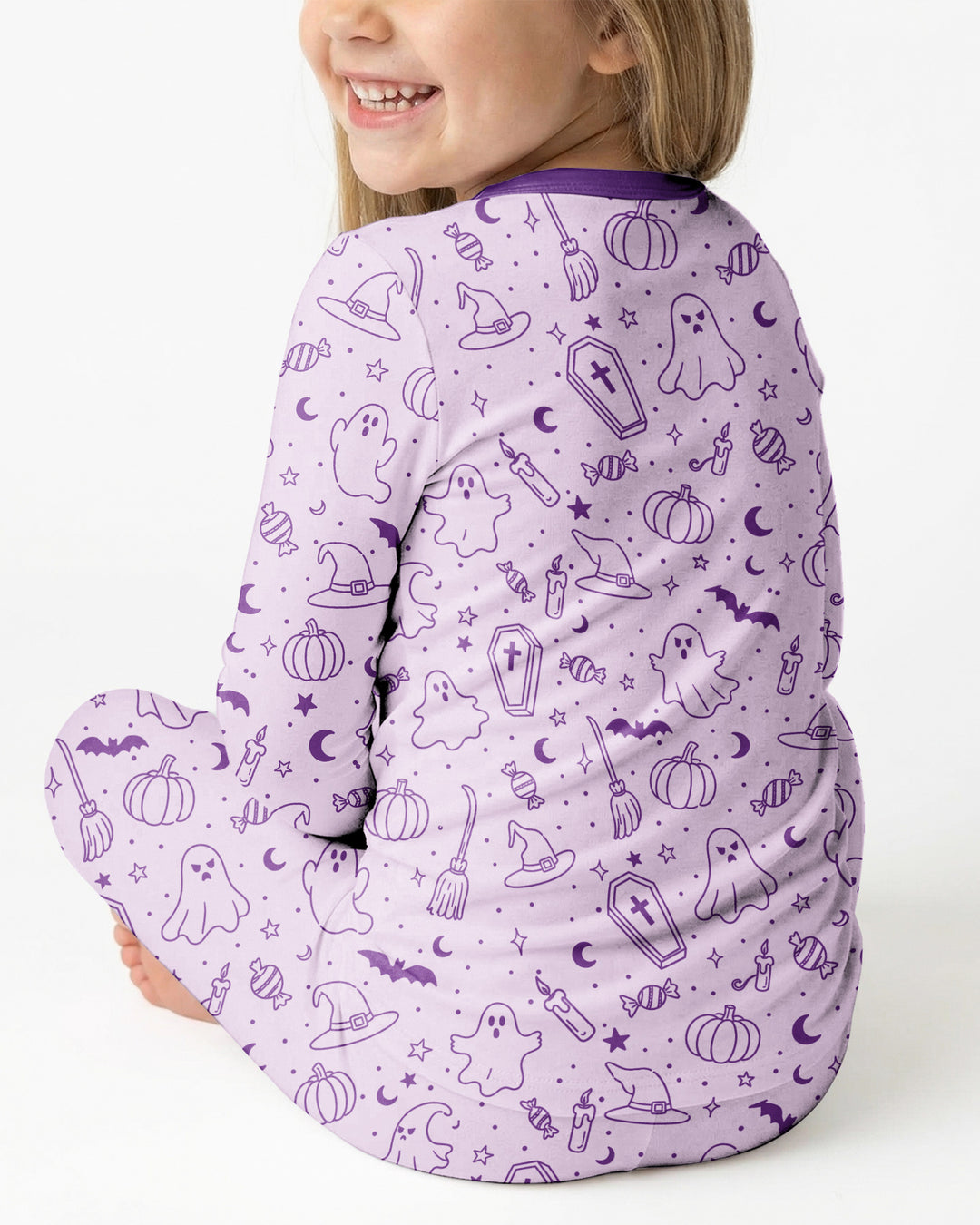 Cute Aesthetic Spooky Halloween Boo Bamboo Two Piece Long Sleeve Pajama Set