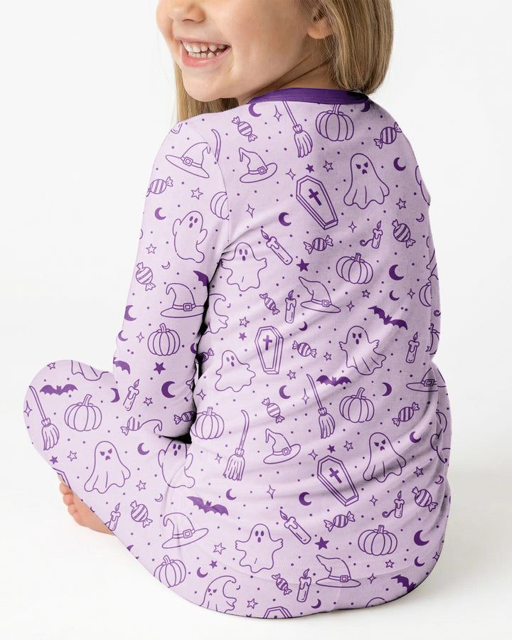 Cute Aesthetic Spooky Halloween Boo Bamboo Two Piece Long Sleeve Pajama Set
