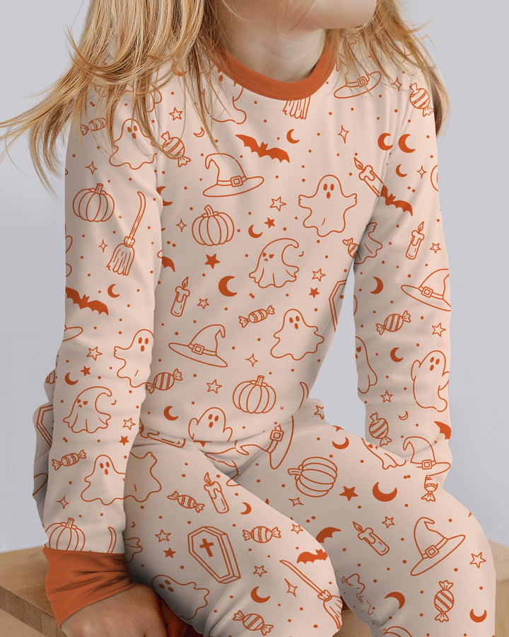 Cute Aesthetic Spooky Halloween Boo Bamboo Two Piece Long Sleeve Pajama Set
