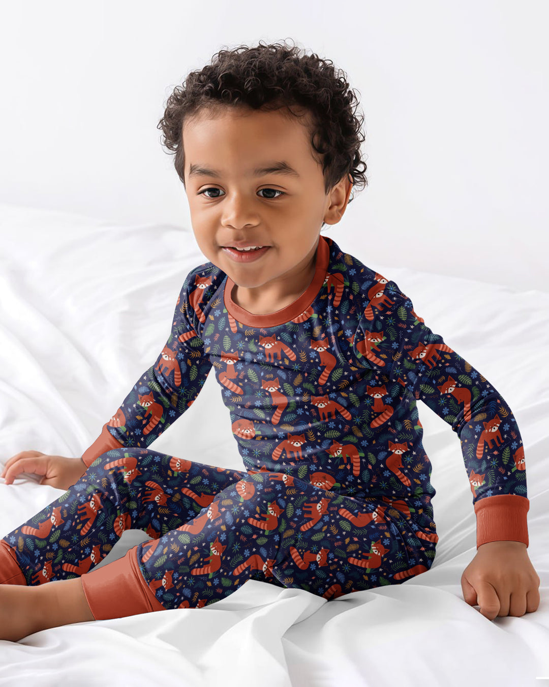 Tossed Red Panda Bamboo Two Piece Long Sleeve Pajama Set