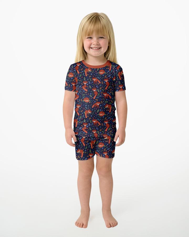 Tossed Red Panda Bamboo Two Piece Short Sleeve Shorts Pajama Set