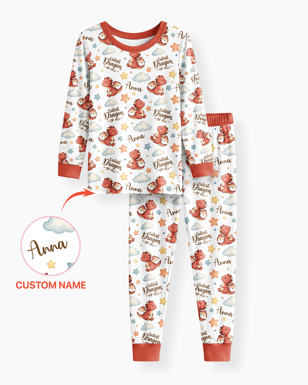 Custom Name Cutest Dragon Of All Bamboo Two Piece Long Sleeve Pajama Set