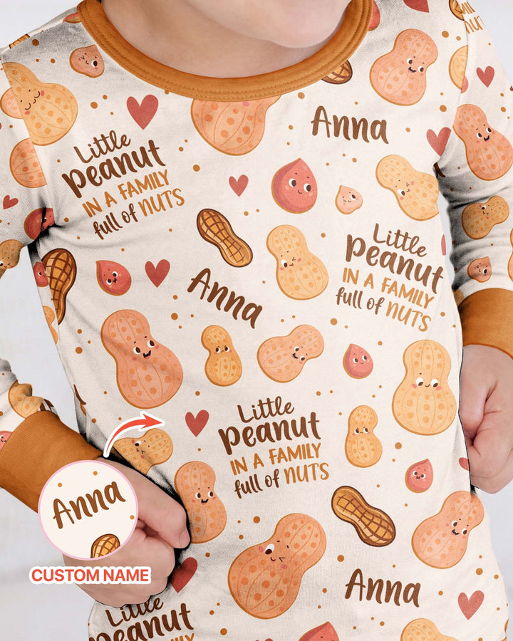 Custom Name Little Peanut In A Family Full Of Nuts Bamboo Two Piece Long Sleeve Pajama SeT