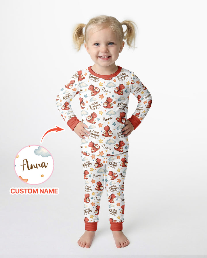 Custom Name Cutest Dragon Of All Bamboo Two Piece Long Sleeve Pajama Set