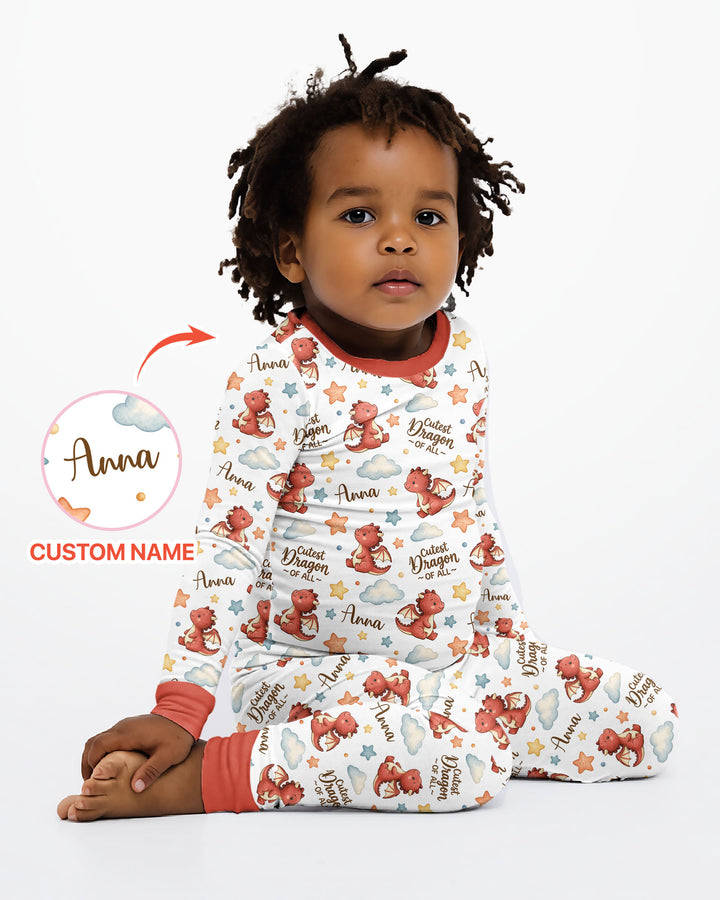 Custom Name Cutest Dragon Of All Bamboo Two Piece Long Sleeve Pajama Set