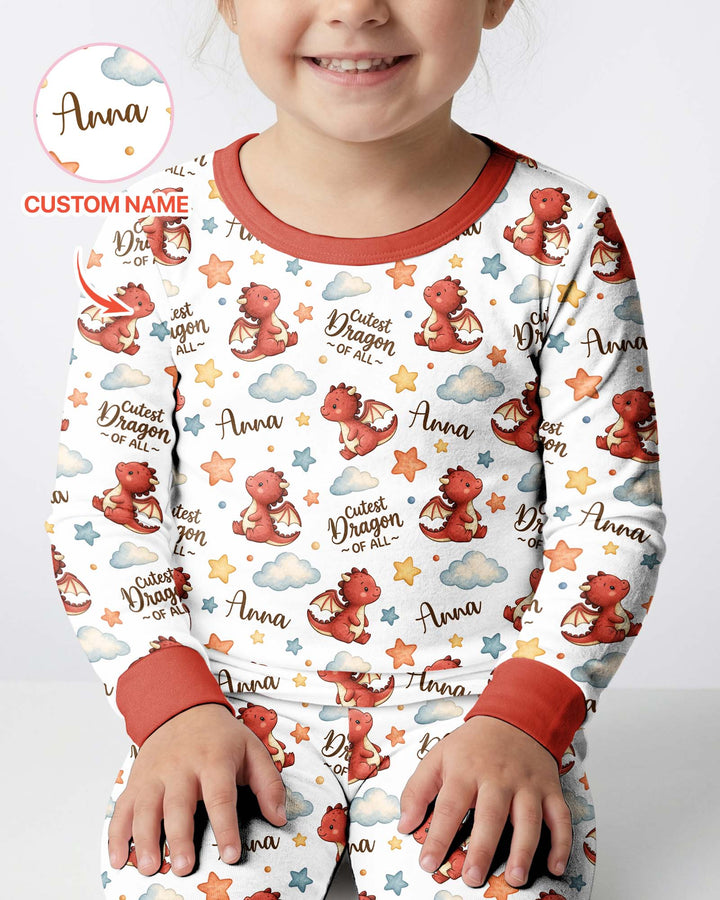 Custom Name Cutest Dragon Of All Bamboo Two Piece Long Sleeve Pajama Set