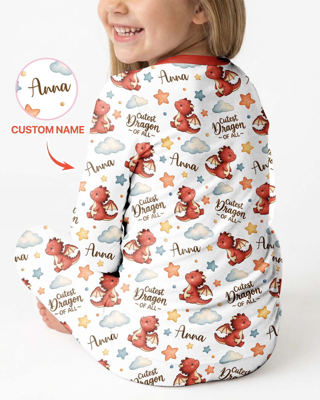 Custom Name Cutest Dragon Of All Bamboo Two Piece Long Sleeve Pajama Set
