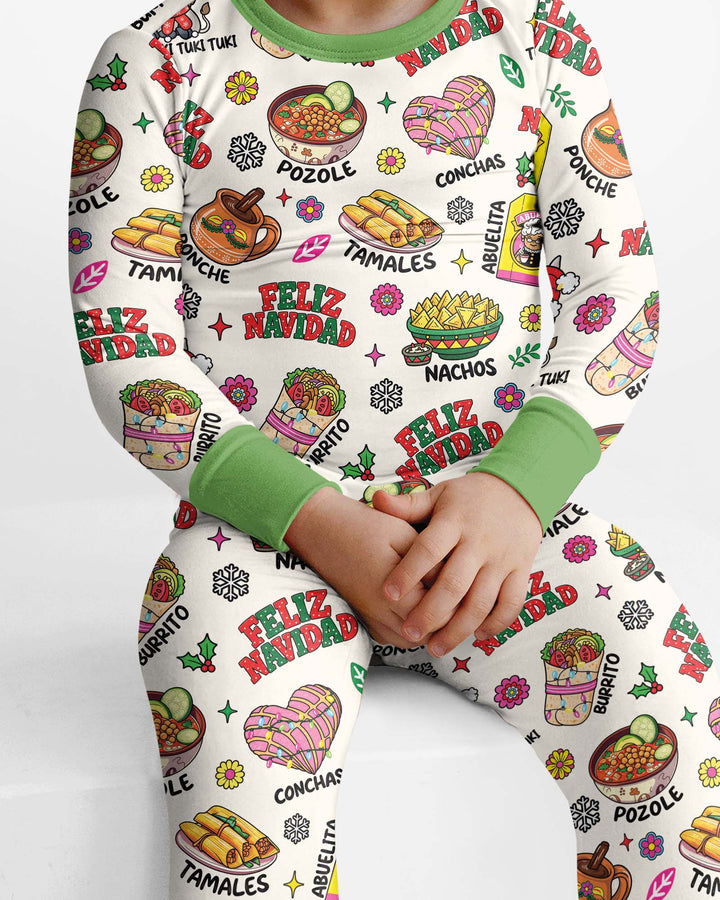 Mexican Christmas Feliz Navidad Bamboo Two Piece Long Sleeve Pajama Set
