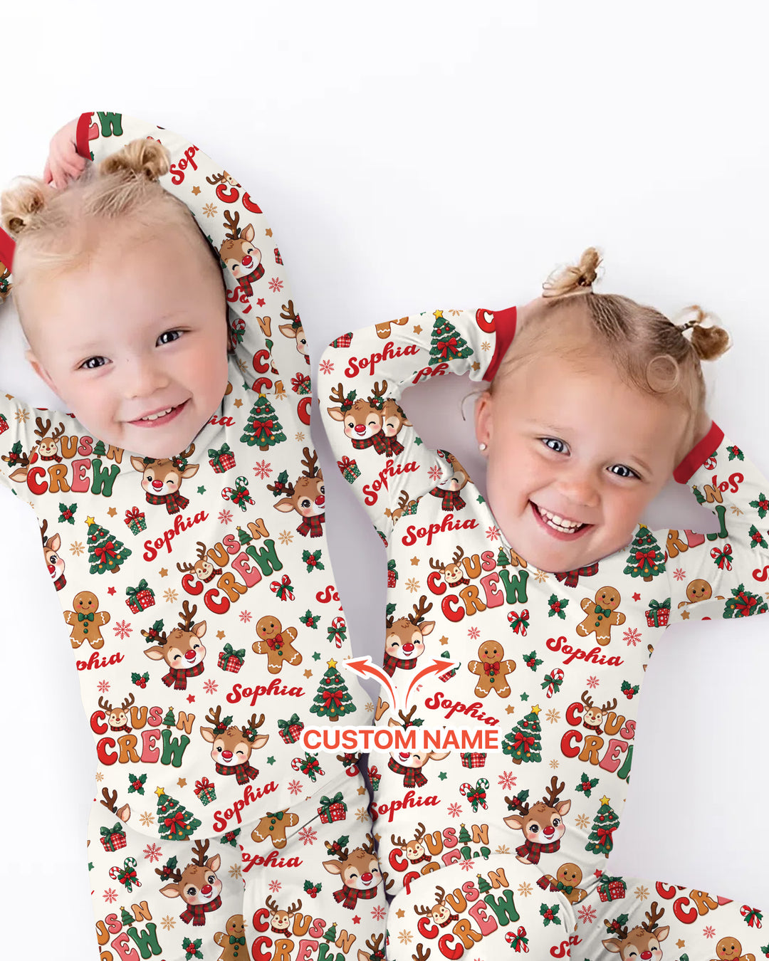 Personalized Christmas Cousin Crew Bamboo Two Piece Long Sleeve Pajama Set