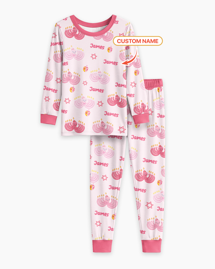 Hanukkah Jewish Octopus Bamboo Two Piece Long Sleeve Pajama Set