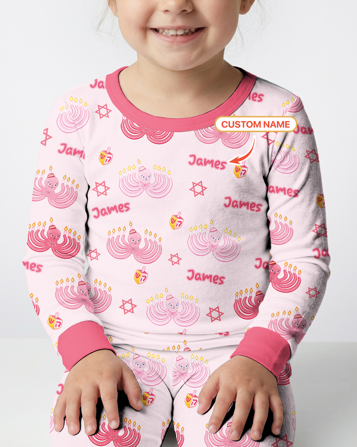 Hanukkah Jewish Octopus Bamboo Two Piece Long Sleeve Pajama Set