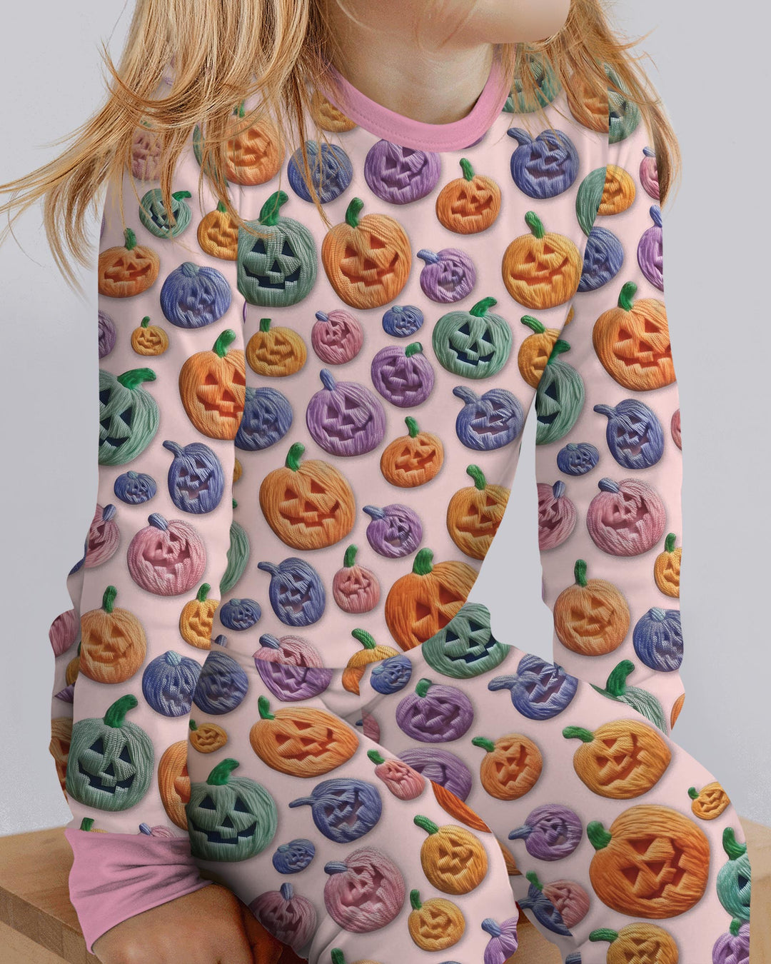 Happy Halloween Pastel Jack O Lanterns Bamboo Two Piece Long Sleeve Pajama Set