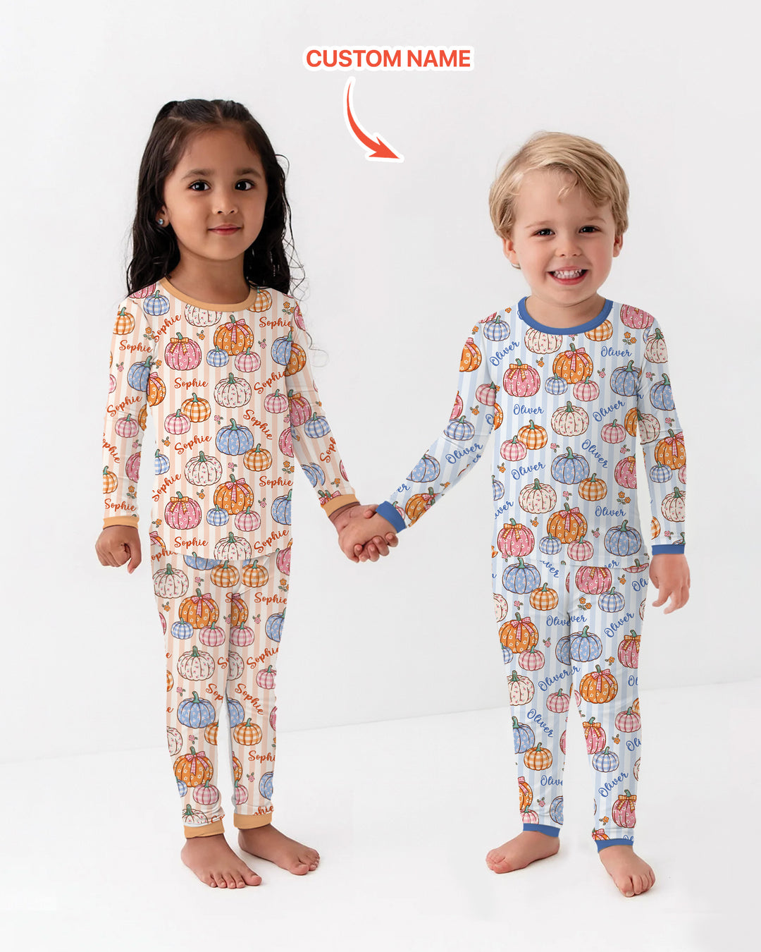 Custom Name Pumpkin Patch Bamboo Two Piece Long Sleeve Pajama Set