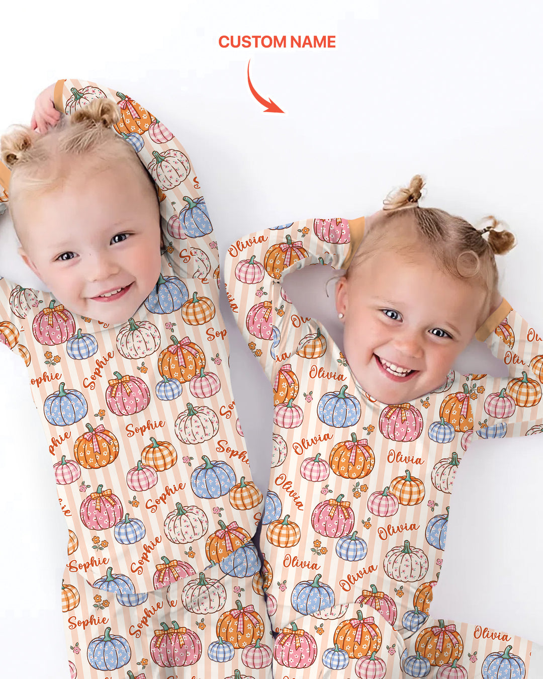 Custom Name Pumpkin Patch Bamboo Two Piece Long Sleeve Pajama Set