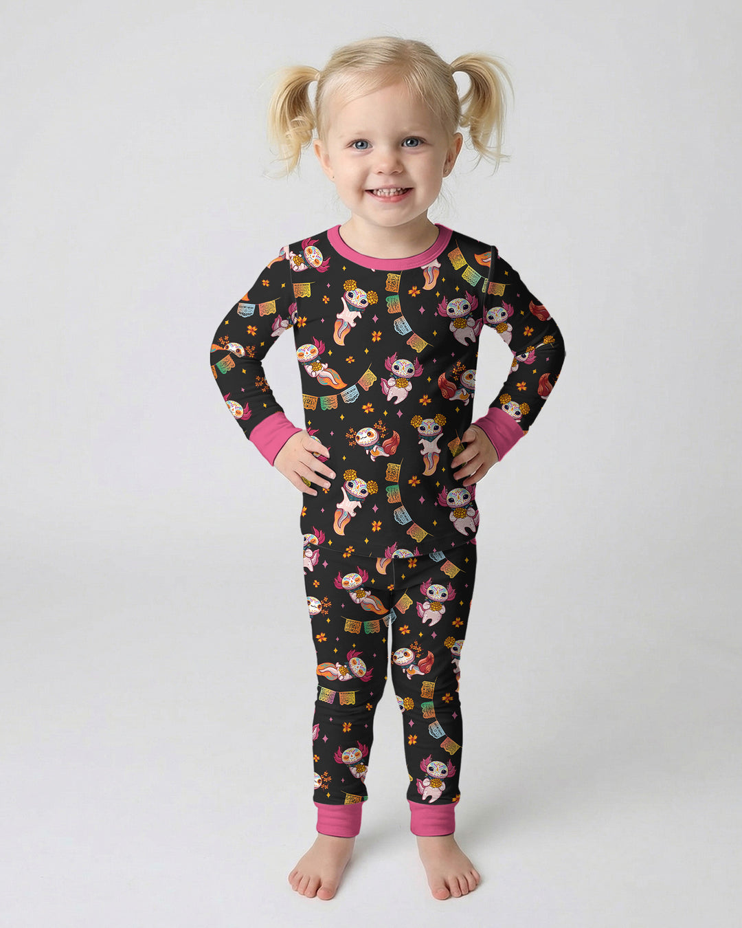 Axololt Día de los Muertos Bamboo Two Piece Long Sleeve Pajama Set