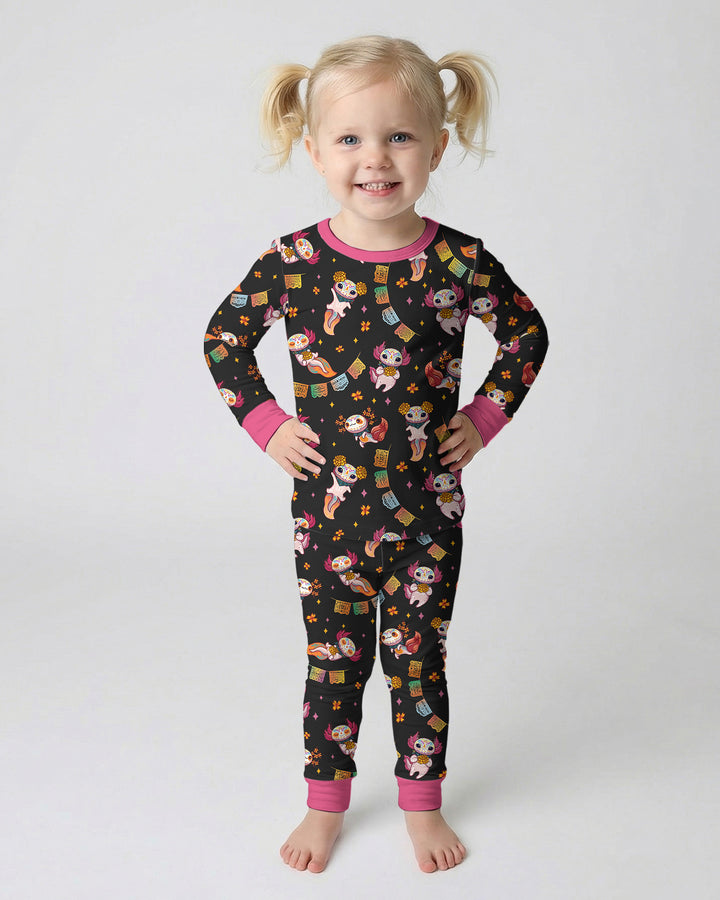 Axololt Día de los Muertos Bamboo Two Piece Long Sleeve Pajama Set